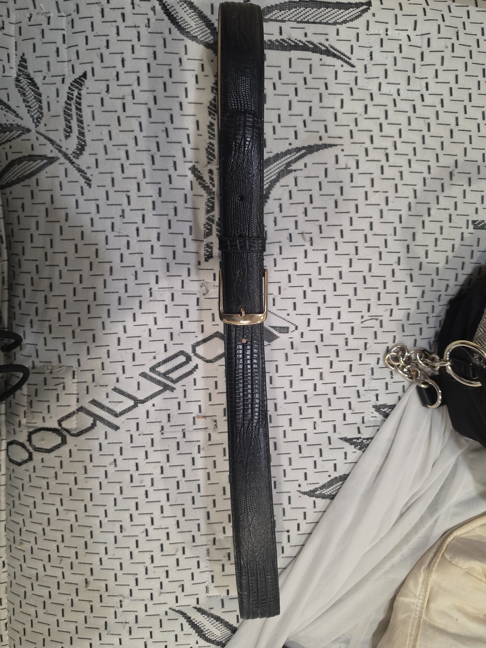 Black Men's Textured Leather Belt with Gold Buckle